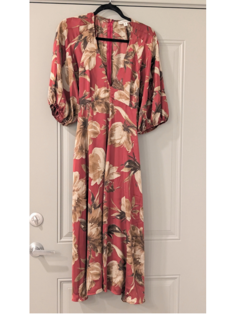 Women's One The Land Floral Midi Dress Red Beige Size M
